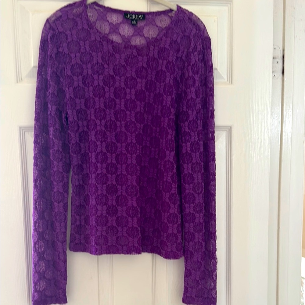 J. Crew Purple Long Sleeve Blouse with Crew Neckline